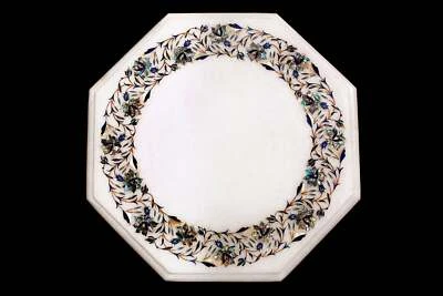 Mesa de centro de mármol de 12" con incrustación de malaquita Pietra Dura decoración antigua hecha a mano Foto 1 de 4