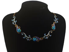Michal Negrin Blue Roses Necklace Floral Crystal Chain Swarovski Rhinestones Bib