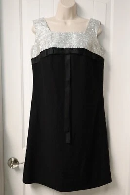 Vestido de fiesta vintage años 60 pestañas oropel negro y plateado talla 6 (ver medida Foto 1 de 4