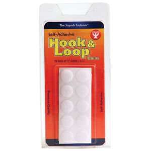 Hygloss Hook & Loop Coins, White, 5/8", 15 Sets