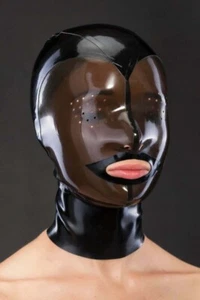 238 Transparent Black & Black latex hood mesh eyes cosplay latex hood 0.4mm - Picture 1 of 2