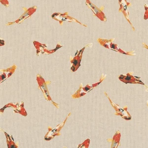 VENTA Algodón Rico Lino Look Tela Koi Carpas Peces Tapicería 140 cm Ancho - Imagen 1 de 1