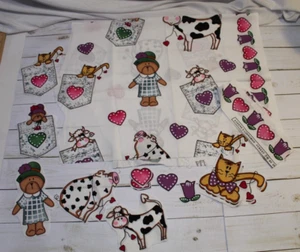Vtg A Leene's Cinnamon Street Fabric for Crafts Bears Cows Cats Hearts '90's - Picture 1 of 7