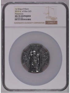NGC MS70 MANANNAN First King of Mann 3 Oz Silver Coin Isle of Man 2019 Antique - Picture 1 of 2
