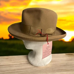 Vtg Tan Dorfman California Godfather Fedora Hat Cap Hollywood Gangster Mens S/M - Picture 1 of 12