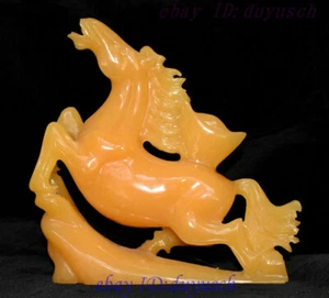 Estatua animal caballo zodiaco chino natural amarillo tallado en jade FengShui YuanBao - Imagen 1 de 9