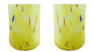 Pair of Murano Glasses Drinking Art Tumblers Yellow Multi Millefiori Venice - Picture 1 of 5