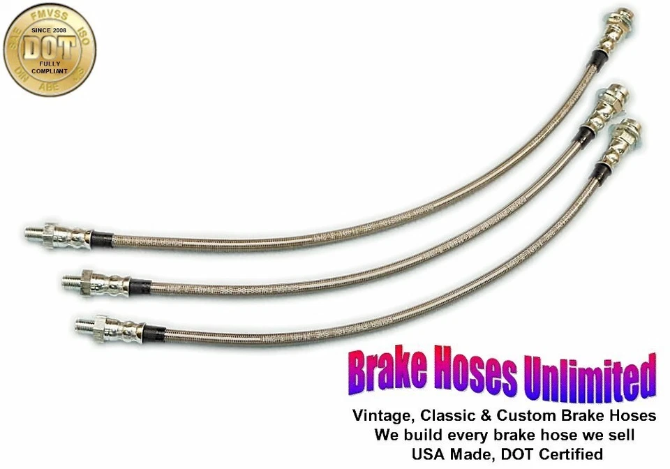 КОМПЛЕКТ ТОРМОЗНЫХ ШЛАНГОВ ИЗ НЕРЖАВЕЮЩЕЙ СТАЛИ Ford Truck F1, 1/2 тонны, 1948 1949 1950 1951 - Изображение 1 из 2