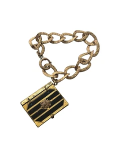 WWII Navy Sweetheart Bracelet & Enamel Book Charm w/ Real Pages - Picture 1 of 10