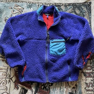 Men’s Vintage 90’s Patagonia Purple Red Deep Pile Retro X Jacket Large Oatmeal L - Picture 1 of 12
