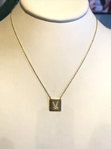 Cubic Zirconia Initial “V” Necklace ARGENTO VIVO Sterling Silver 925 Gold Tone - Picture 1 of 3