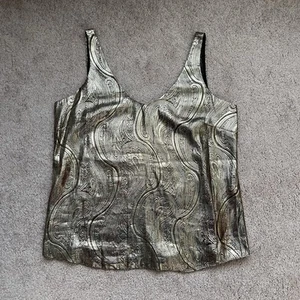 J Crew Cate Cami Silk Metallic Paisley Top Womens 2 Gold Brown V Neck Sleeveless - Picture 1 of 7
