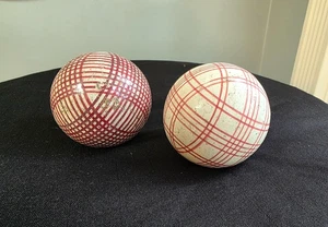 Antique Victorian Scottish Carpet Balls Pair, Plaid, 3 inches Pottery Heavy! - Picture 1 of 3