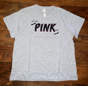 T-shirt Victoria's Secret rosa Halloween SS Campus grigio erica nero logo pipistrelli XL🦇 - Foto 1 di 4