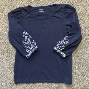 Top Pullover Talbots Para Mujer Pequeño Azul Marino Bordado Mangas 3/4 Cuello Redondo - Imagen 1 de 8