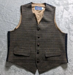Chaleco Pendleton De Colección Para Hombres 42 Lana Virgen Pata de Gallo Cuadros Hecho en EE. UU. Preppy - Imagen 1 de 10