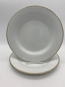 POTTERY BARN PB GOLD JAPAN WHITE 11 inch DINNER PLATES / SET OF 2 / UNUSED - Picture 1 of 3