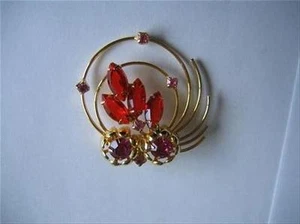 Brosche Retro-Stil rot und rosa Stein goldfarben - Bild 1 von 1