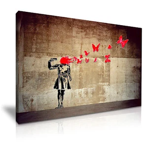 Quadro Banksy Ragazza Farfalle Suicidio Tela Wall Art Stampa 76x50cm - Foto 1 di 1