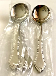 Oneida SATINIQUE 4 Small Round Soup Spoons Bouillon Stainless Flatware Unused 6" - Picture 1 of 2