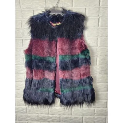 GIANNI BINI 人造毛皮背心女式中号多色口袋多彩 — 第 1/4 张图片