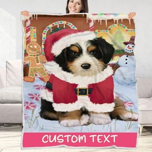 Bernedoodle Dog Blanket Personalized Throw Woven Fleece Sherpa Christmas NWT - Picture 1 of 33