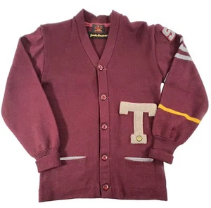 Vintage Kandel Maroon Wool Letterman Sweater, T, 52, Football Patch, Medium - Picture 1 of 7