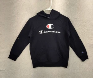 Champion Boys Sweatshirt Large Black Cotton Blend Long Sleeve Hooded Pullover - Picture 1 of 17