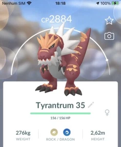 Tyrantrum Pokemon Trade GO Level 35 Pokémon Kalos Gen 6 Master League PVP Tyrunt - Picture 1 of 1