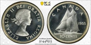 1955 Canada Gemma PL Dieci Centesimi Dime PCGS PL 67 Cam - Foto 1 di 1