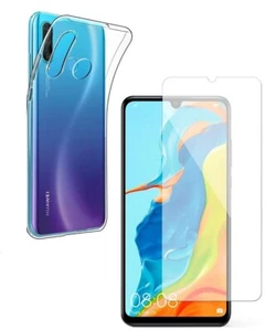 For HUAWEI P30 LITE TEMPERED GLASS SCREEN PROTECTOR + CLEAR SILICONE TPU CASE - Picture 1 of 12