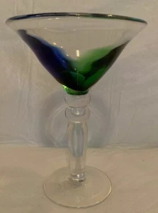 Bicchiere Margarita Martini Soffiato a Bocca: Blu Verde alla Base della Tazza Trasparente Menta 7” Tal - Foto 1 di 5