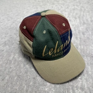 Vintage 1990s Leland Michigan Panel Strapback Hat Cap Green Blue Adjustable - Picture 1 of 11