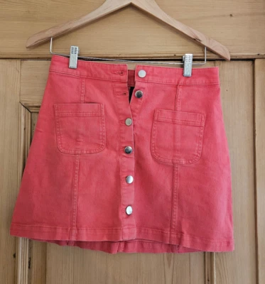 Women's H&M divided pink denim button up mini skirt size 8 - Image 1 of 3