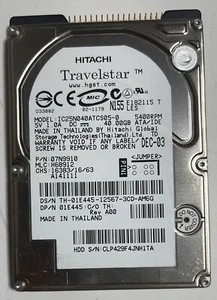 IC25N040ATCS05-0, PN 07N9910, MLC H68912, Hitachi 40GB IDE 2.5 HARD DRIVE+ - Picture 1 of 2