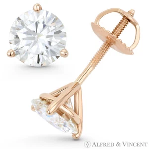 Round Cut Forever ONE DEF Moissanite 3P Screwback Stud Earrings in 14k Rose Gold - Picture 1 of 2