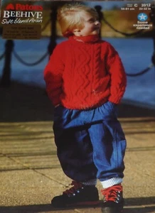 Patons Knitting Pattern Boys/Girls Aran Sweater No C 3912 - Picture 1 of 1