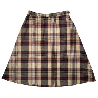 Falda De Colección Años 60/70 Mezcla de Lana A Cuadros Midi Circular Academia Línea A Bronceada por Valerie Foto 1 de 4