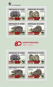 WWF 60º JABALÍES Cerdo Bosque Gigante SOBREIMPRESIÓN ROJA 8v-Hoja de Sello (2021 Guinea) - Imagen 1 de 1
