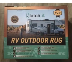 RV Outdoor Rugs 5x8 Boho Style Reversible RV Outdoor Camper Rug White Black - Picture 1 of 4