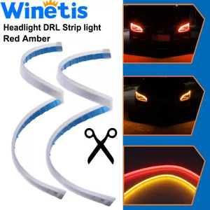 2pcs Slim Amber Red Sequential Flexible LED DRL Turn Signal Strip Auto Headlight - Picture 1 of 12