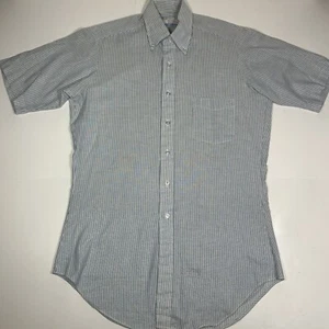 Vtg Sears Perma-Prest Men Blue Striped Shirt Short Sleeve Button Down Sz 15 1/2 - Picture 1 of 6