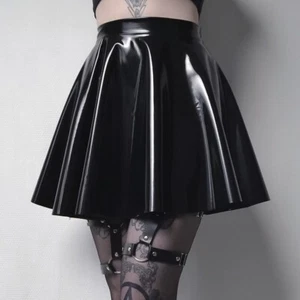 Lady PU Leather Skirt Mini Short High Waist Flared A-Line Skater Gothic Punk - Picture 1 of 10