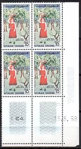 TUNISIA 1959 - MNH - Dated Corner Block of 4 - Olive picking - Tree - Olives - Picture 1 of 1