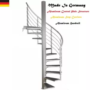 Outdoor Indoor Spiral Staircase Kit Aluminum Pole Step Railing Handrail Dia. 51" - Picture 1 of 24