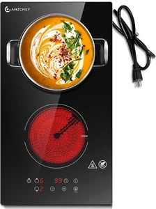 2 Burner Electric Cooktop 12 Inch Electric Stove Top 120v Plug Ceramic Glass - Picture 1 of 7