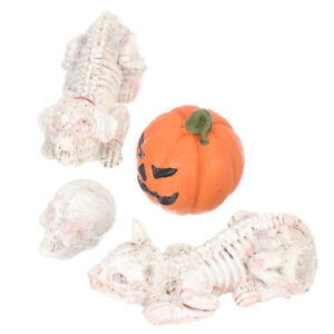 4 Pcs Halloween Scene Layout Prop skeleton cat statues halloween skull
