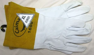 Caiman White Genuine Goatskin Welding Gloves 1600 13" Long Cuff XL - Picture 1 of 3