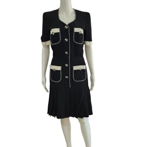 Vintage Escada by Margaretha Ley Black and White Dress Leather Buttons Womens 34 - Picture 1 of 11