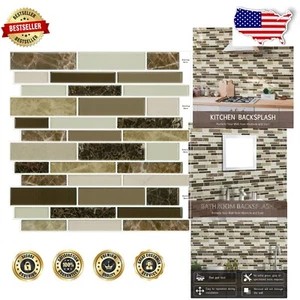 10-Sheet Brown Marble Peel and Stick Backsplash - 3D Texture, Easy Install - Picture 1 of 9